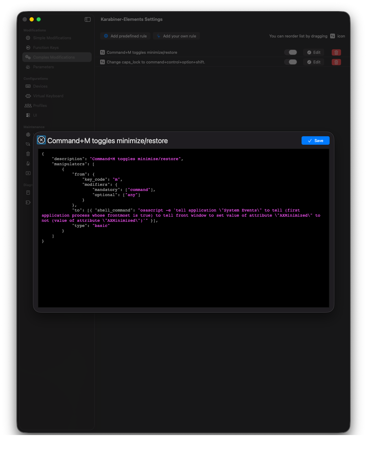 Karabiner Elements Command+M